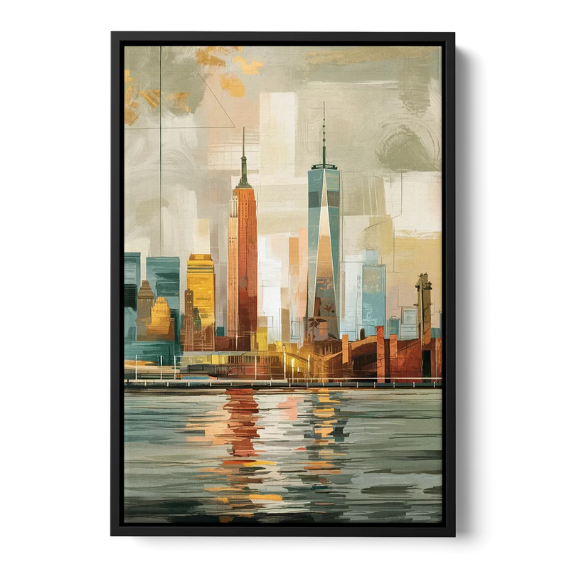 New York City Abstract Skyline Art Hudson Front - Black Canvas Wall Art
