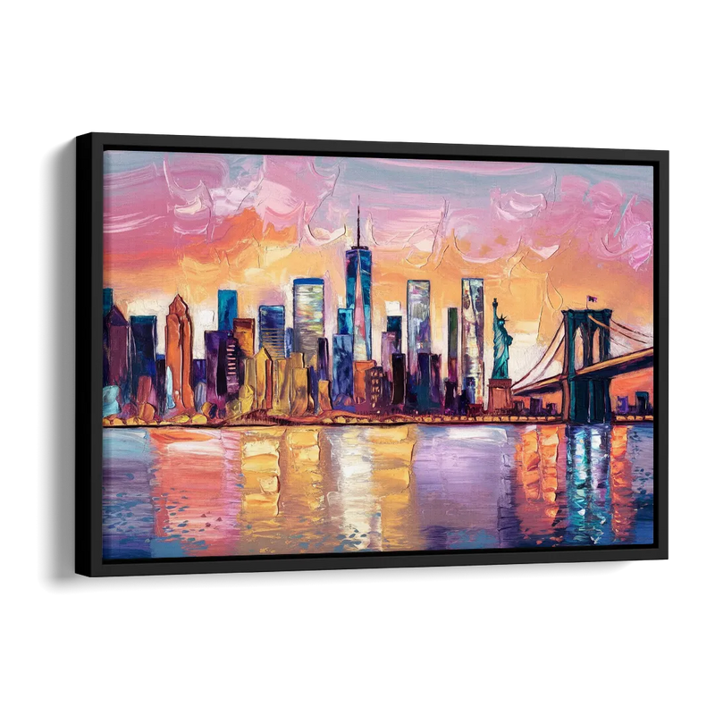 New York City Artistic Watercolor View Side - Black Canvas Wall Art