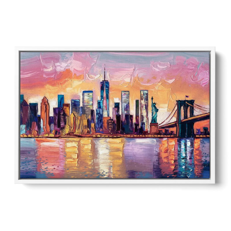 New York City Artistic Watercolor View Front - White Canvas Wall Art
