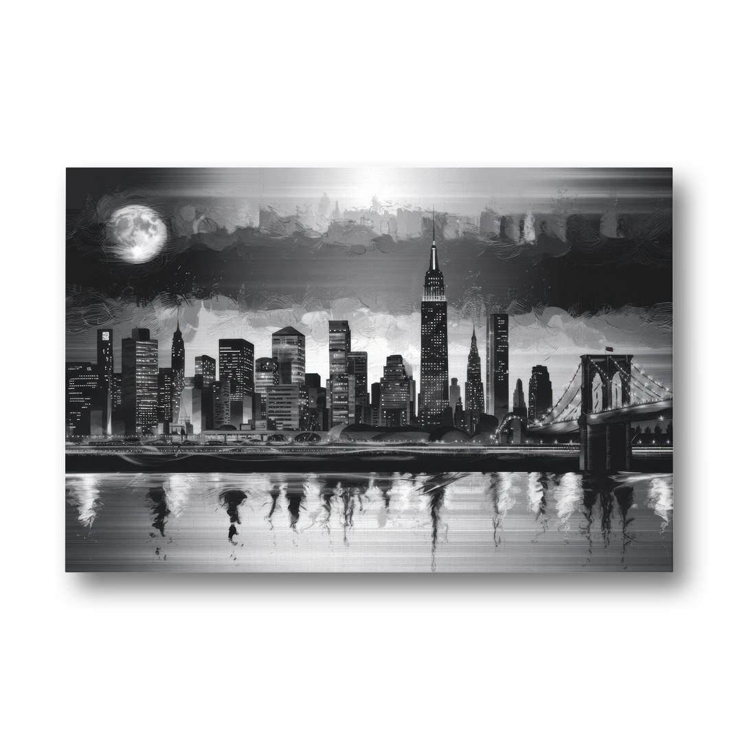 New York City Black And White Skyline - Canvas Wall Art - Front