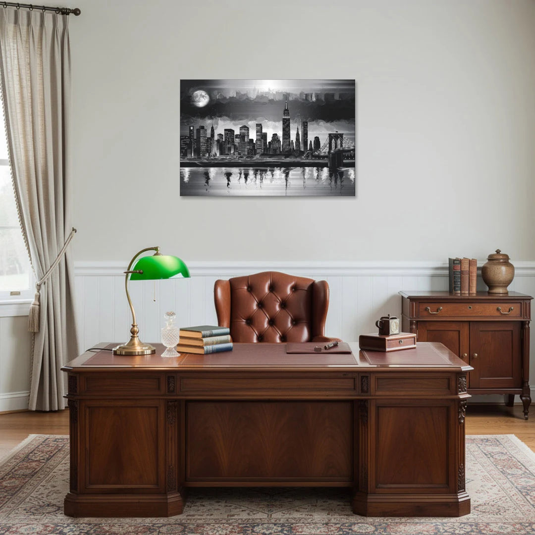 New York City Black And White Skyline - Canvas Wall Art - Office - 36x24