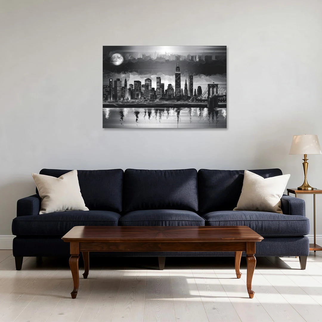 New York City Black And White Skyline - Canvas Wall Art - Sofa - 36x24