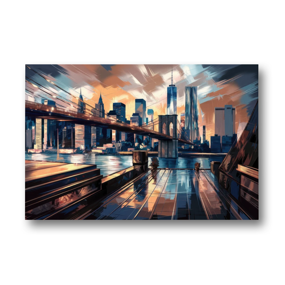 New York City Bridge From The Rooftop - Canvas Wall Art - Front