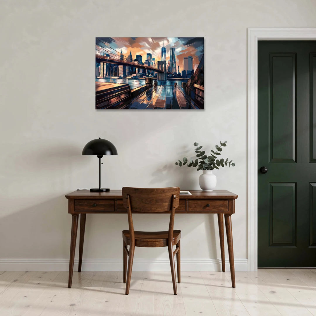New York City Bridge From The Rooftop - Canvas Wall Art - Office - 36x24