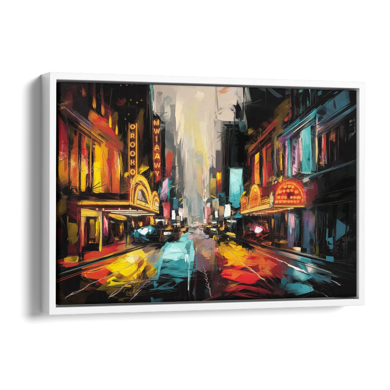New York City Broadway Lights Side - White Canvas Wall Art