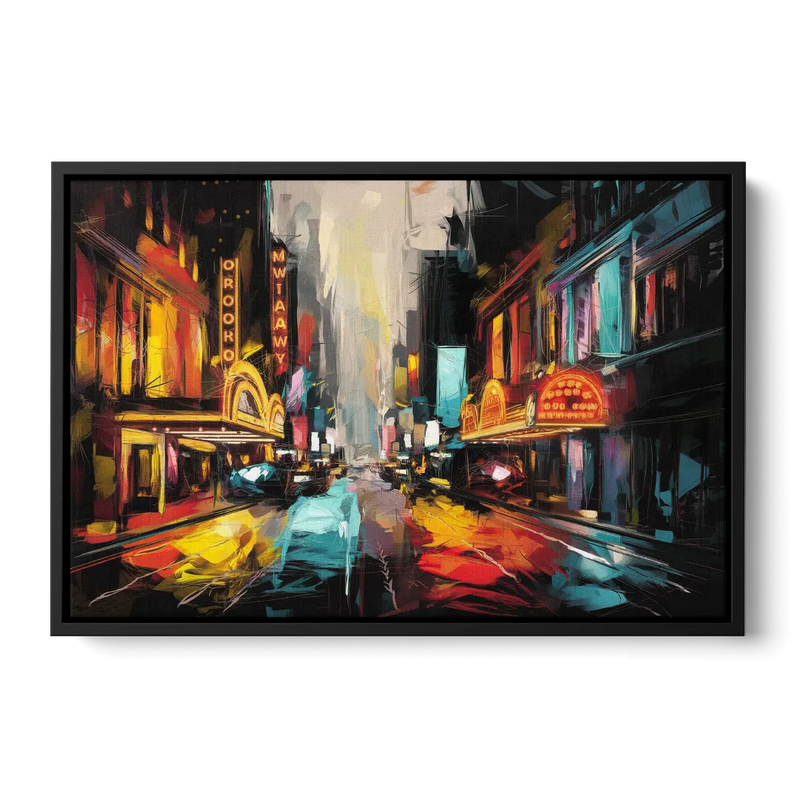 New York City Broadway Lights Front - Black Canvas Wall Art