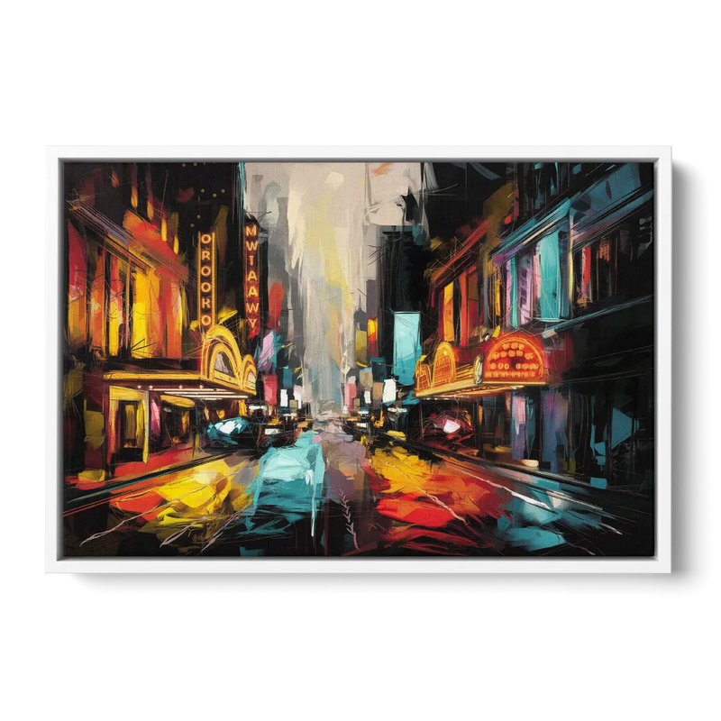 New York City Broadway Lights Front - White Canvas Wall Art