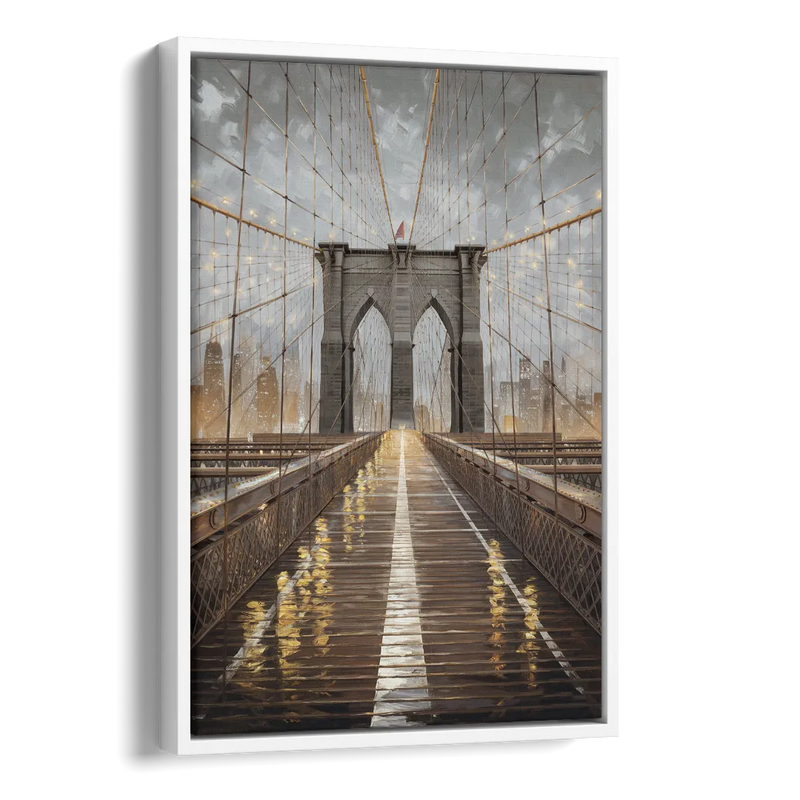 New York City Brooklyn Bridge View Side - White Canvas Wall Art