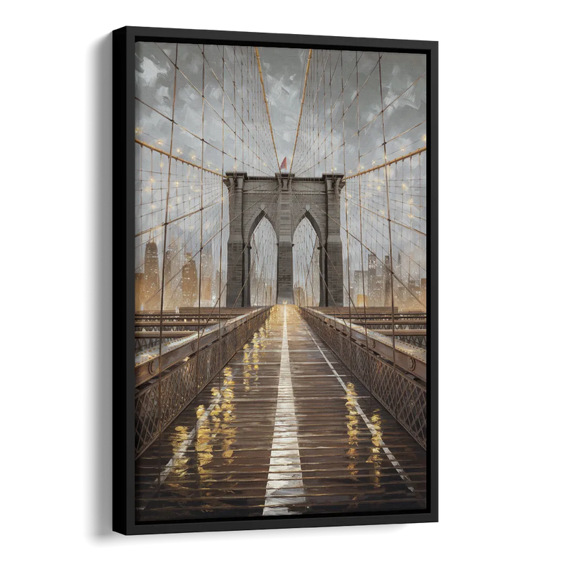 New York City Brooklyn Bridge View Side - Black Canvas Wall Art