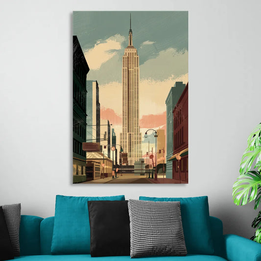 New York City Empire State Building Sunny Living Room - Canvas Wall Art