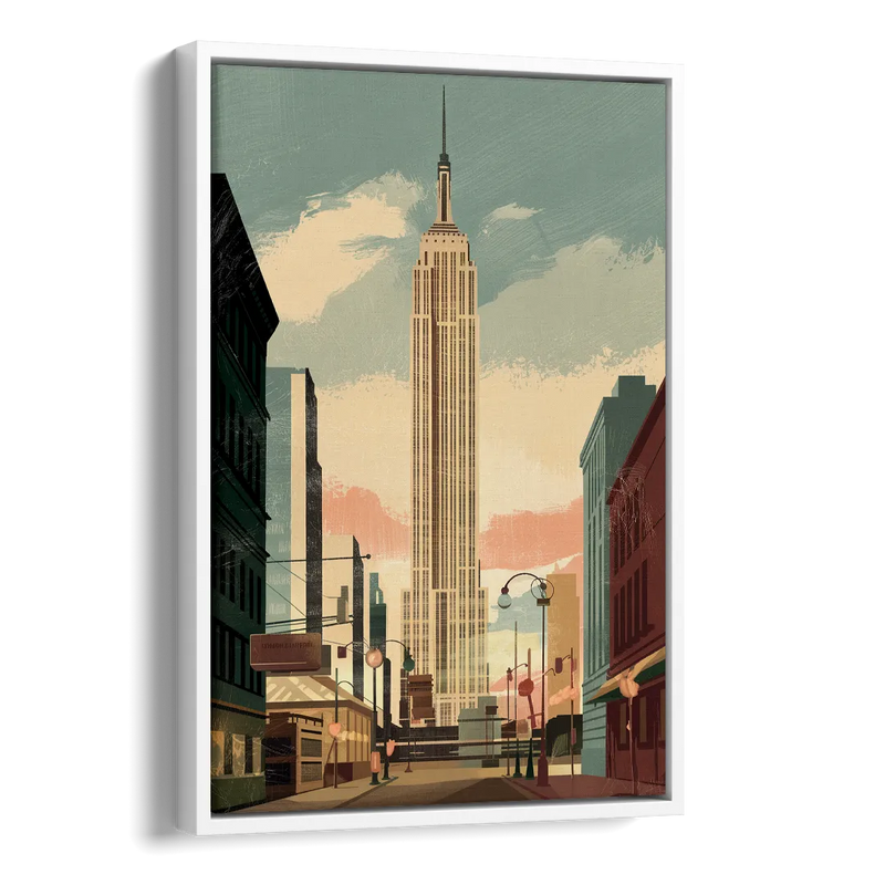 New York City Empire State Building Sunny Side - White Canvas Wall Art