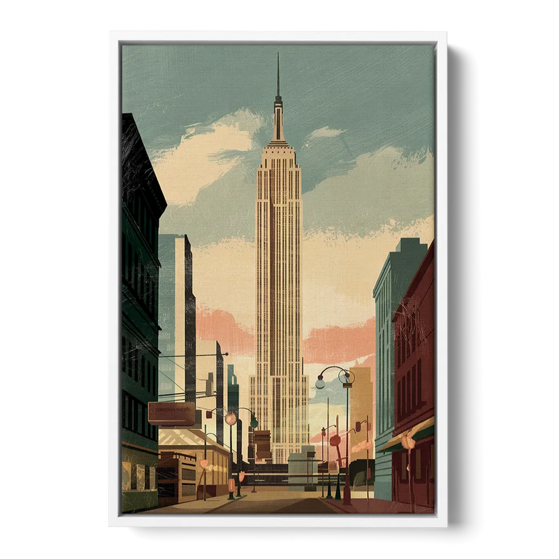 New York City Empire State Building Sunny Front - White Canvas Wall Art