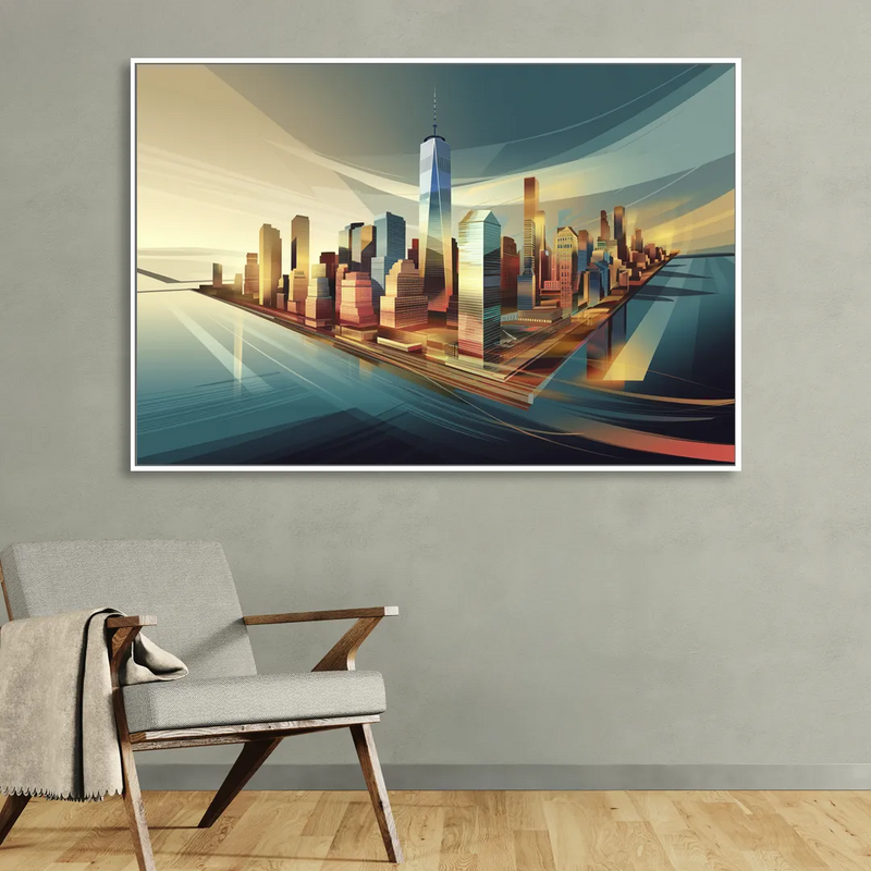 New York City Financial District Sitting Room - White Canvas Wall Art