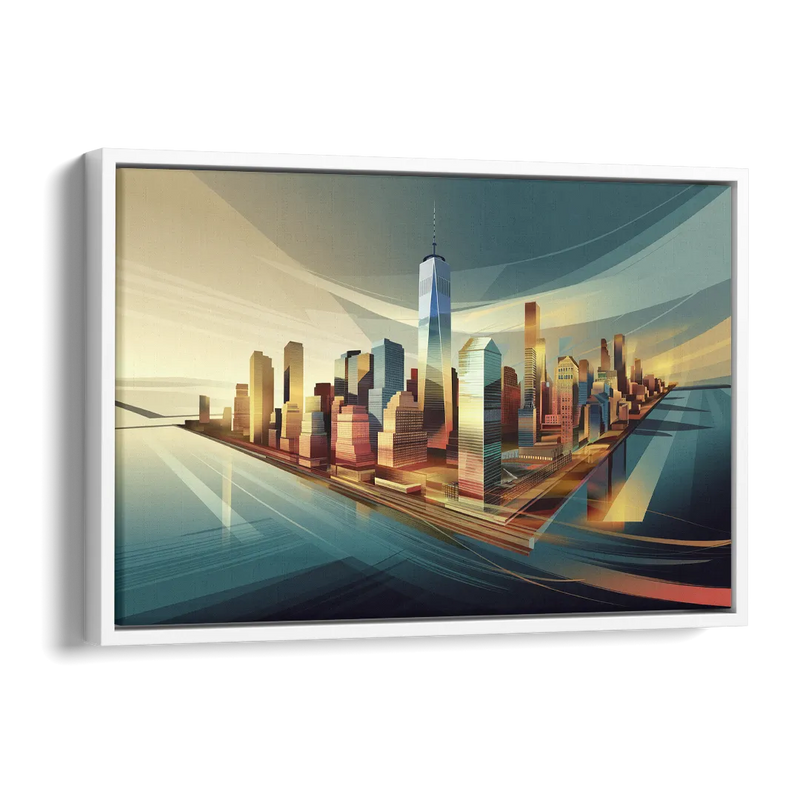 New York City Financial District Side - White Canvas Wall Art