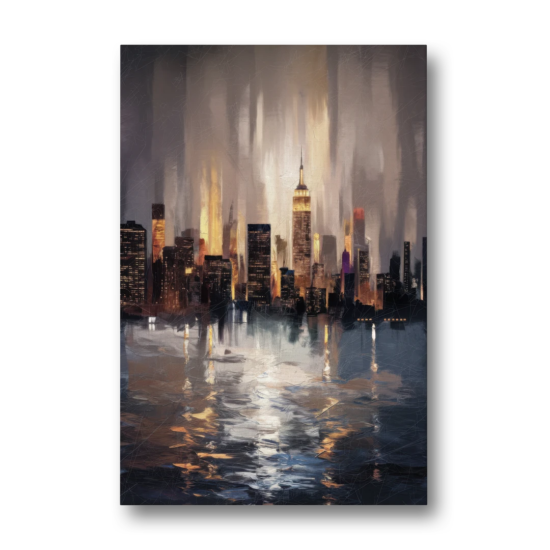 New York City Foggy Skyline Contrast Night - Canvas Wall Art - Front