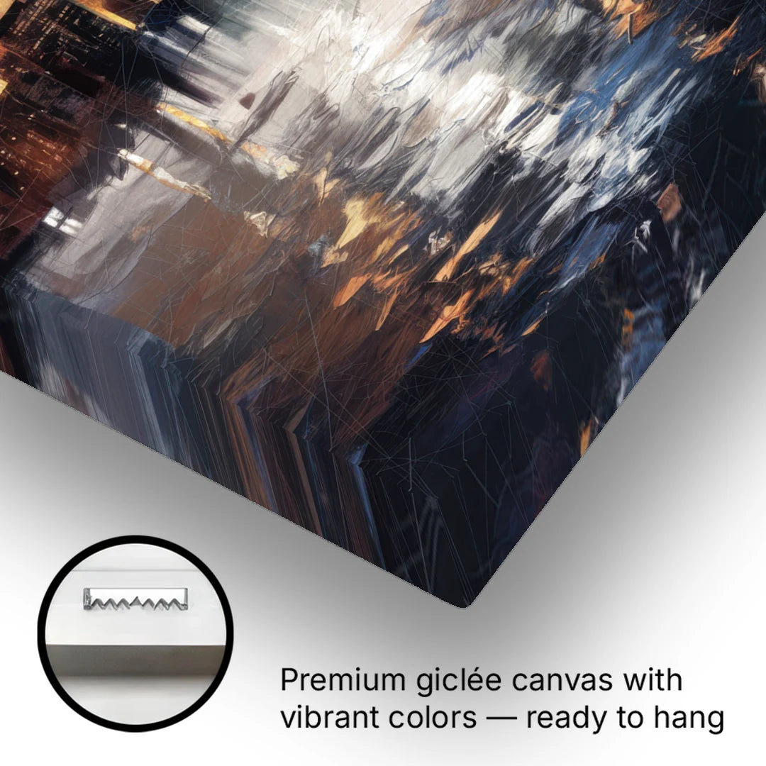 New York City Foggy Skyline Contrast Night - Canvas Wall Art - Gallery Wrap Corner