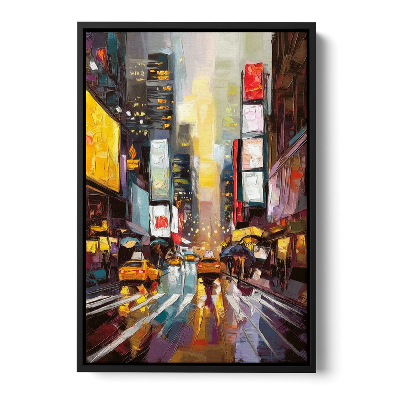 New York City Framed Street Photography Evening Front - Black Canvas Wall Art