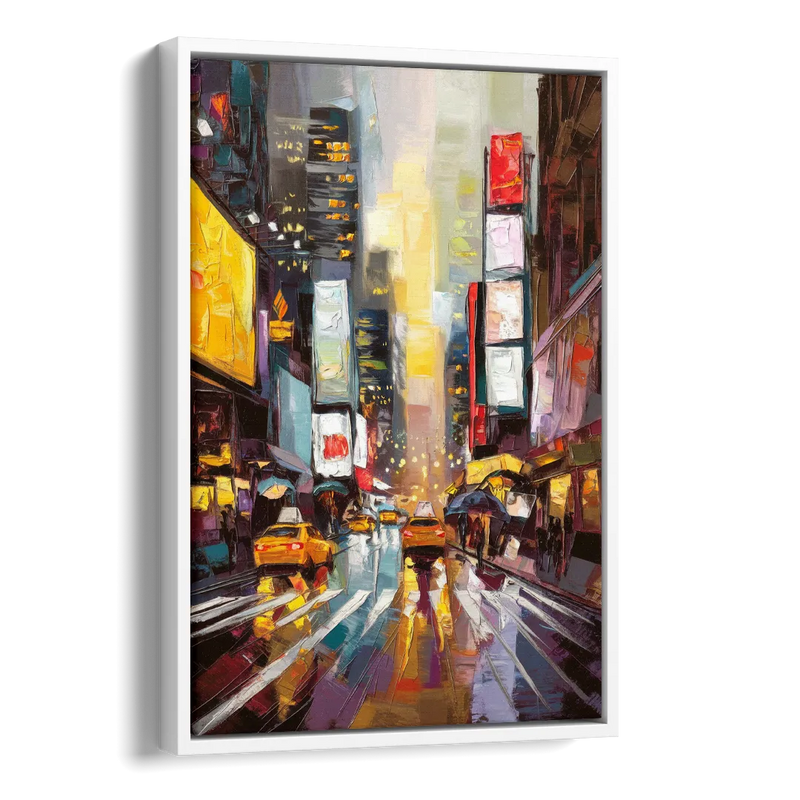 New York City Framed Street Photography Evening Side - White Canvas Wall Art