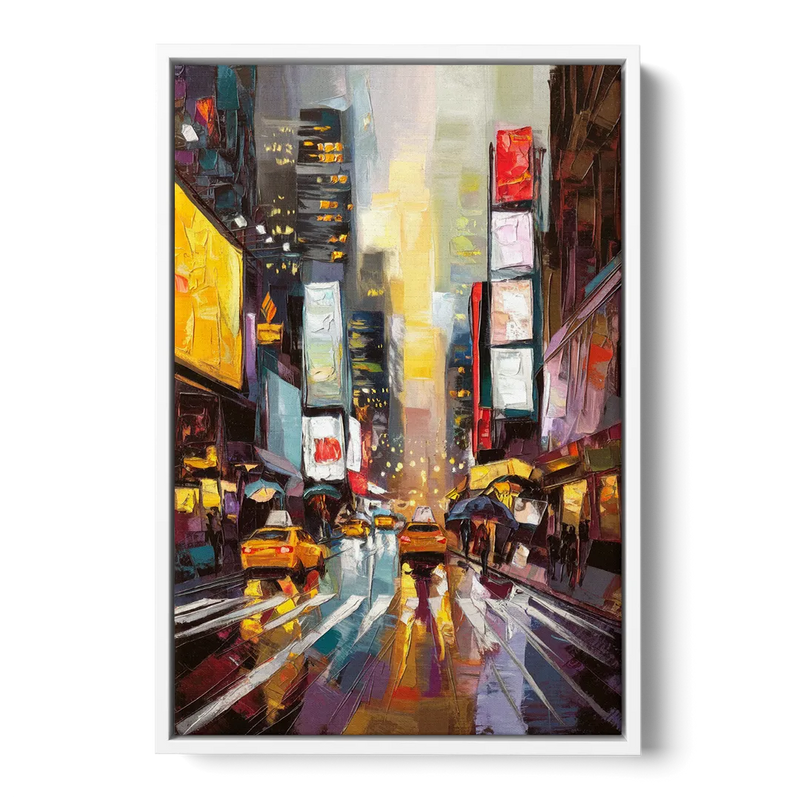 New York City Framed Street Photography Evening Front - White Canvas Wall Art