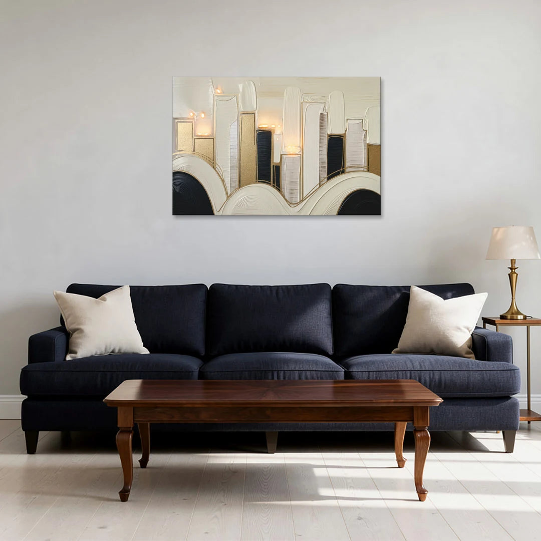 New York City Golden Glow Skyline - Canvas Wall Art - Sofa - 36x24