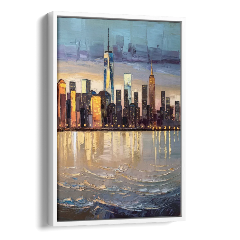 New York City Hudson River View Side - White Canvas Wall Art