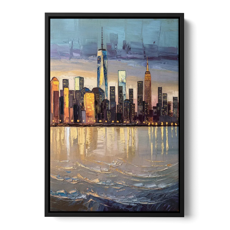 New York City Hudson River View Front - Black Canvas Wall Art