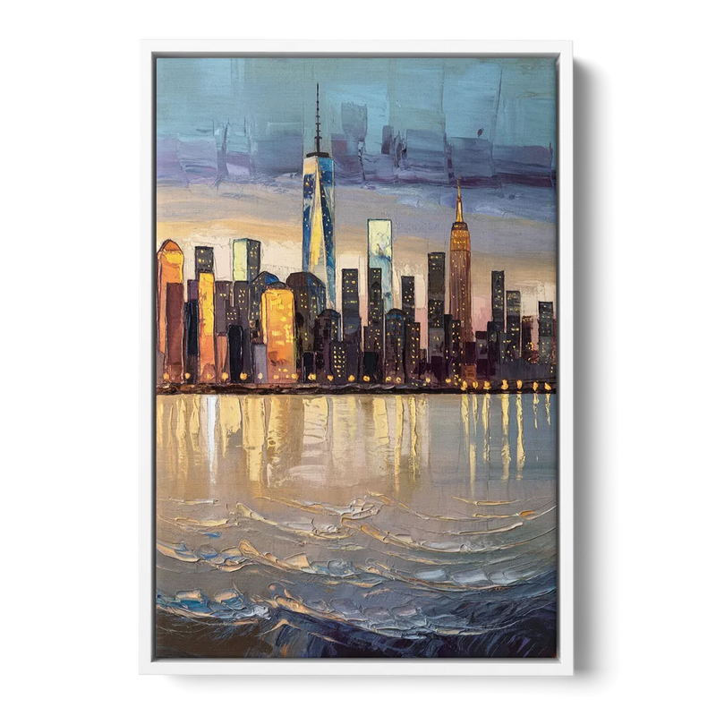New York City Hudson River View Front - White Canvas Wall Art