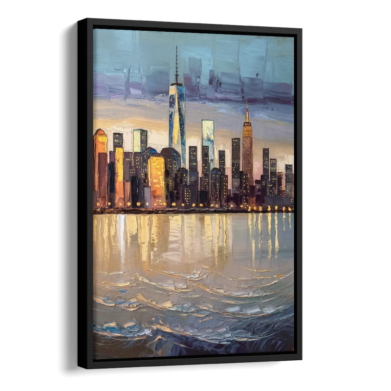 New York City Hudson River View Side - Black Canvas Wall Art
