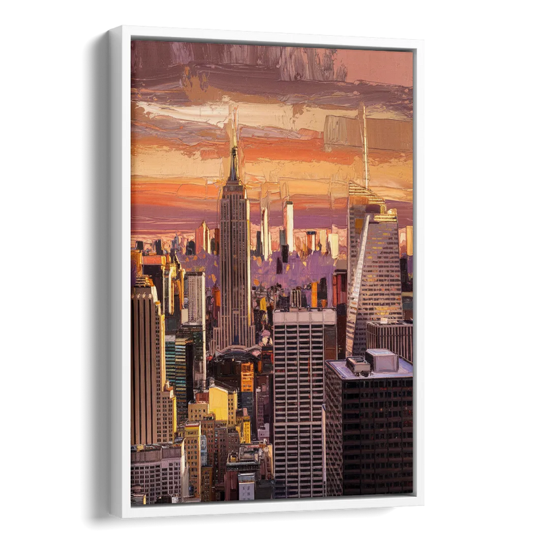New York City Midtown Skyline Side - White Canvas Wall Art