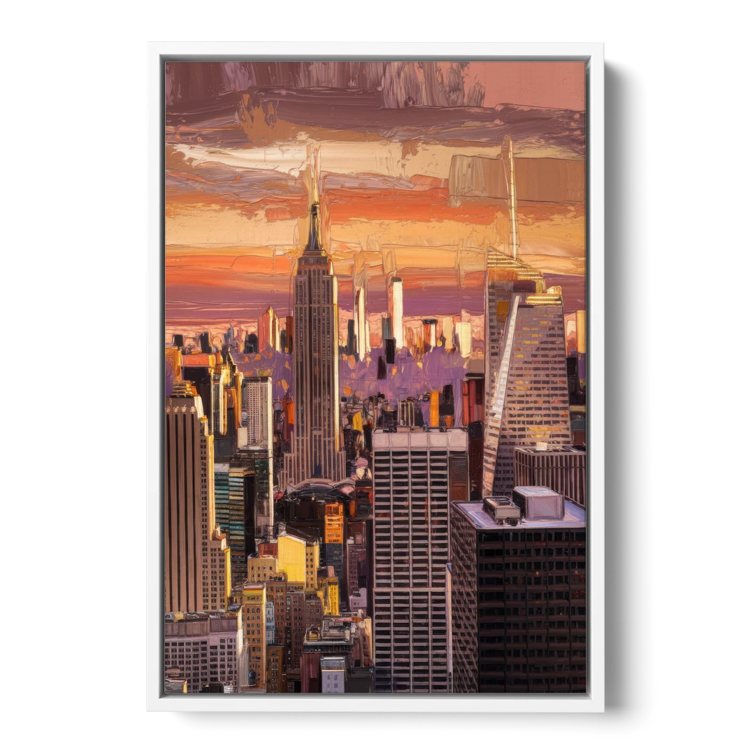 New York City Midtown Skyline - White Framed Canvas Wall Art - Front