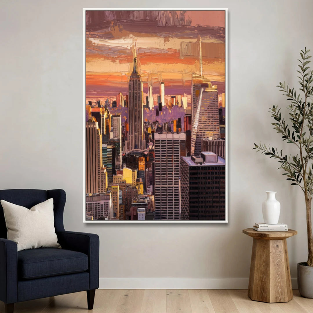 New York City Midtown Skyline - White Framed Canvas Wall Art - Sofa - 40x60