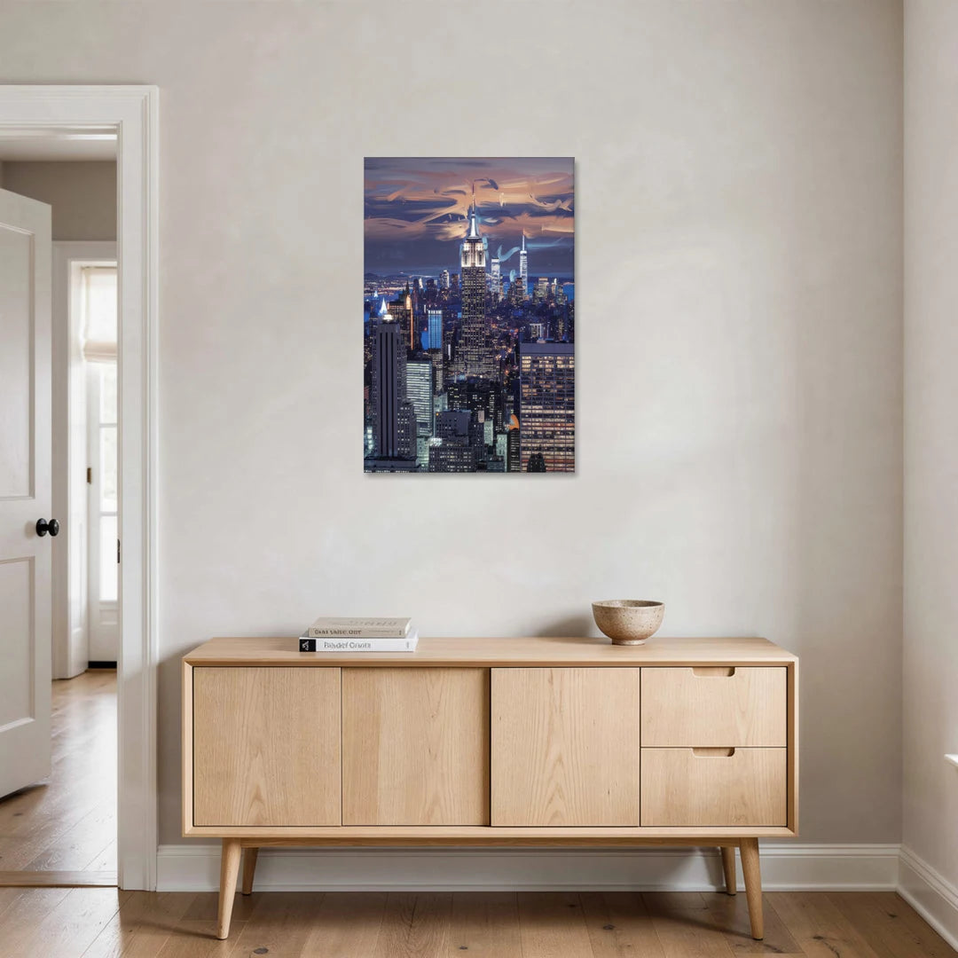 New York City Night Blue Lights Skyline - Canvas Wall Art - Coffee Table - 24x36