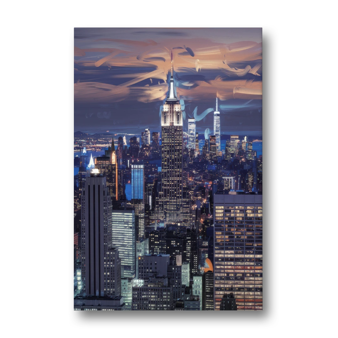 New York City Night Blue Lights Skyline - Canvas Wall Art - Front