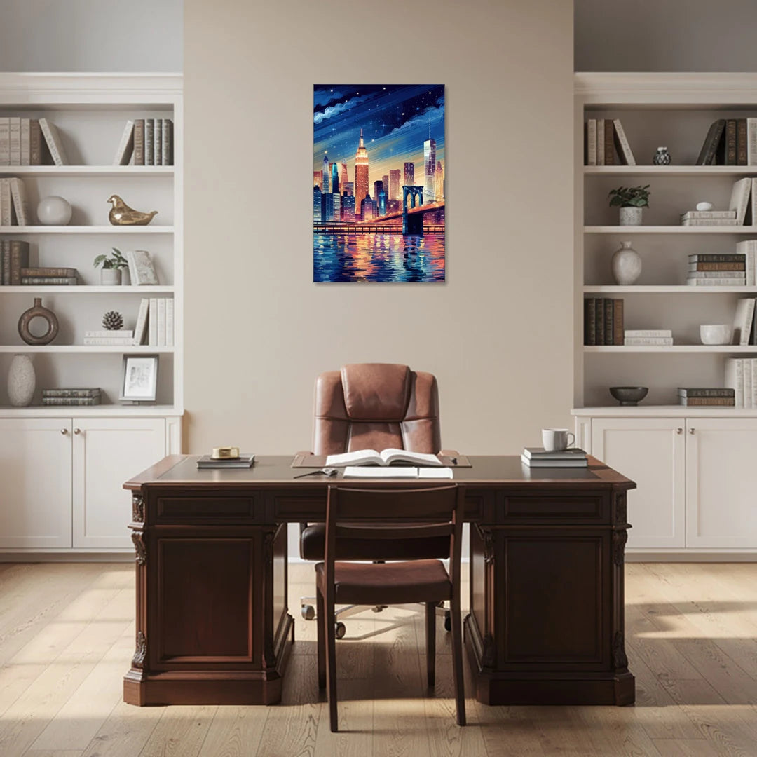 New York City Night Lights - Canvas Wall Art - Office - 24x36