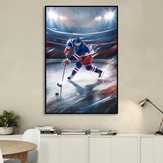New York City Rangers Hockey Living Room - Black Canvas Wall Art