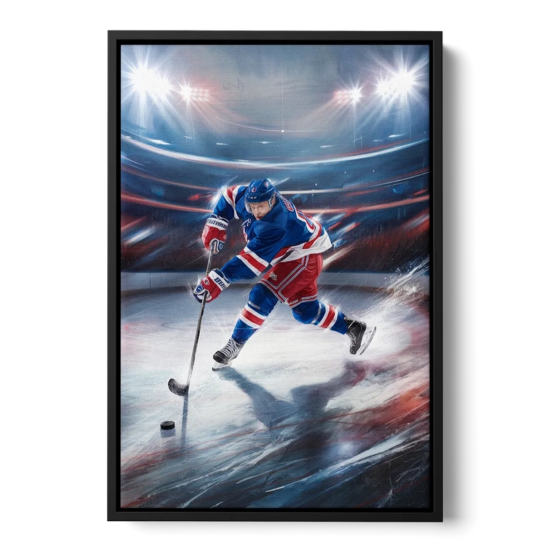 New York City Rangers Hockey Front - Black Canvas Wall Art