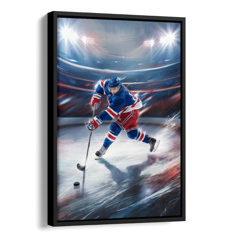 New York City Rangers Hockey Side - Black Canvas Wall Art