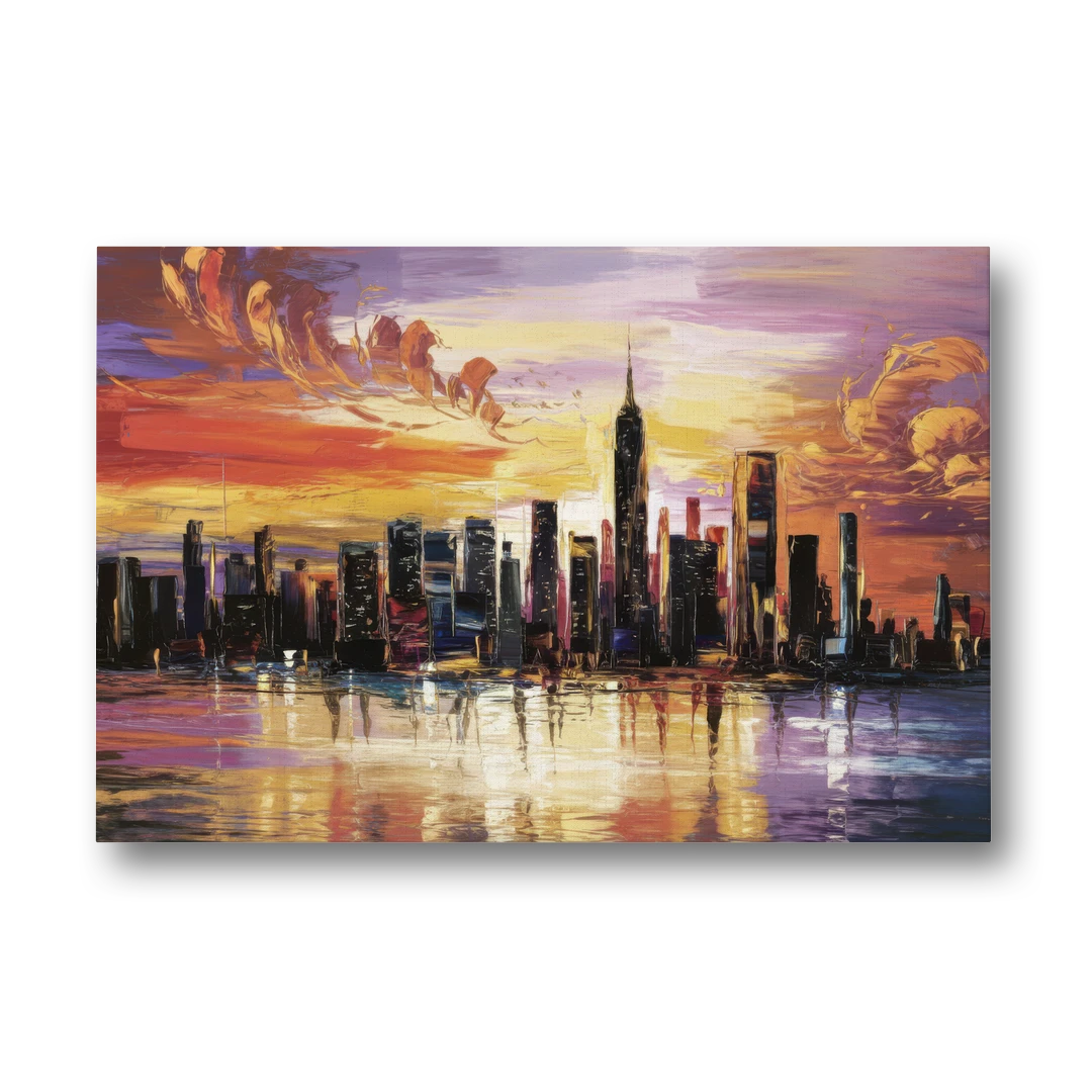 New York City Skyline At Sunset - Canvas Wall Art - Front
