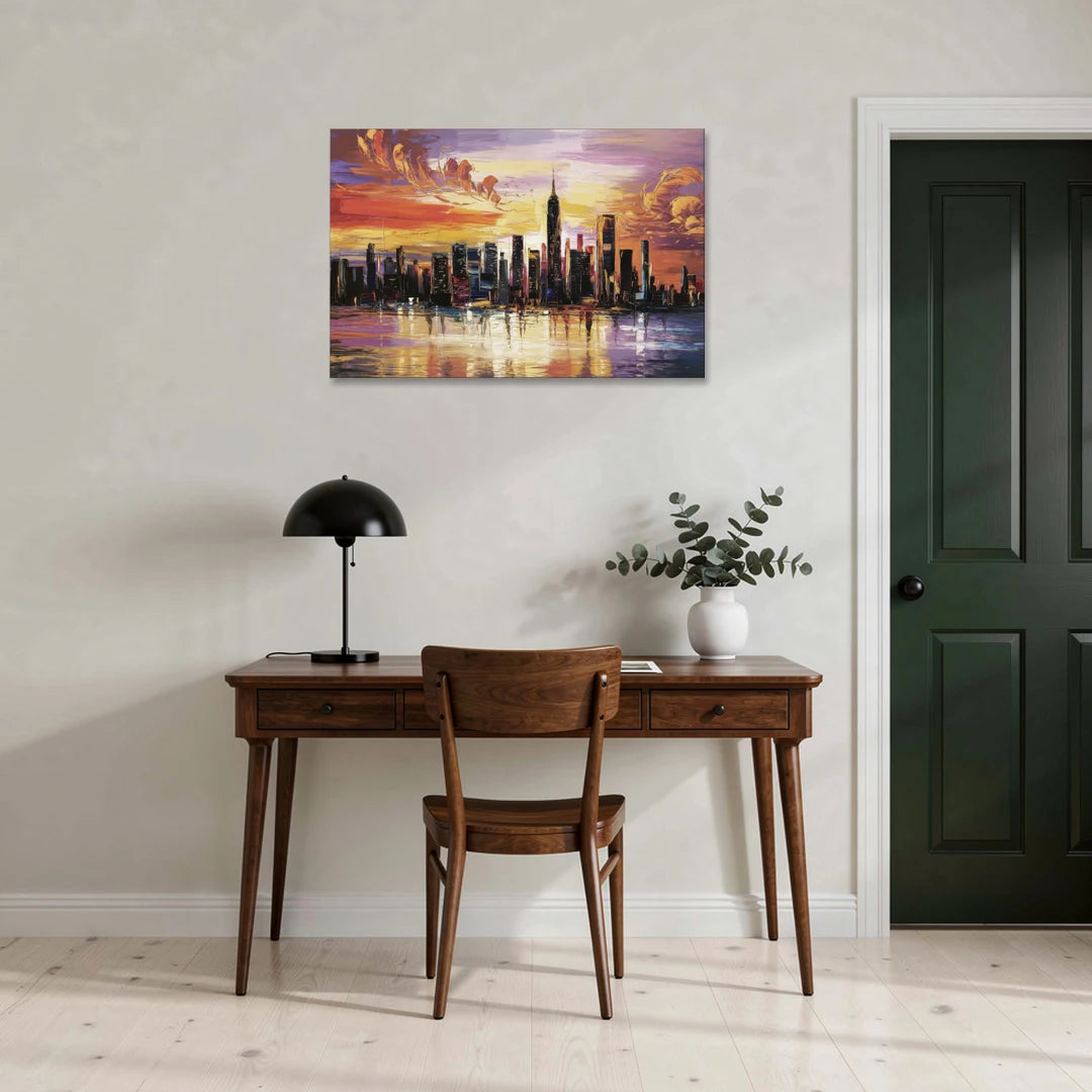 New York City Skyline At Sunset - Canvas Wall Art - Office - 36x24