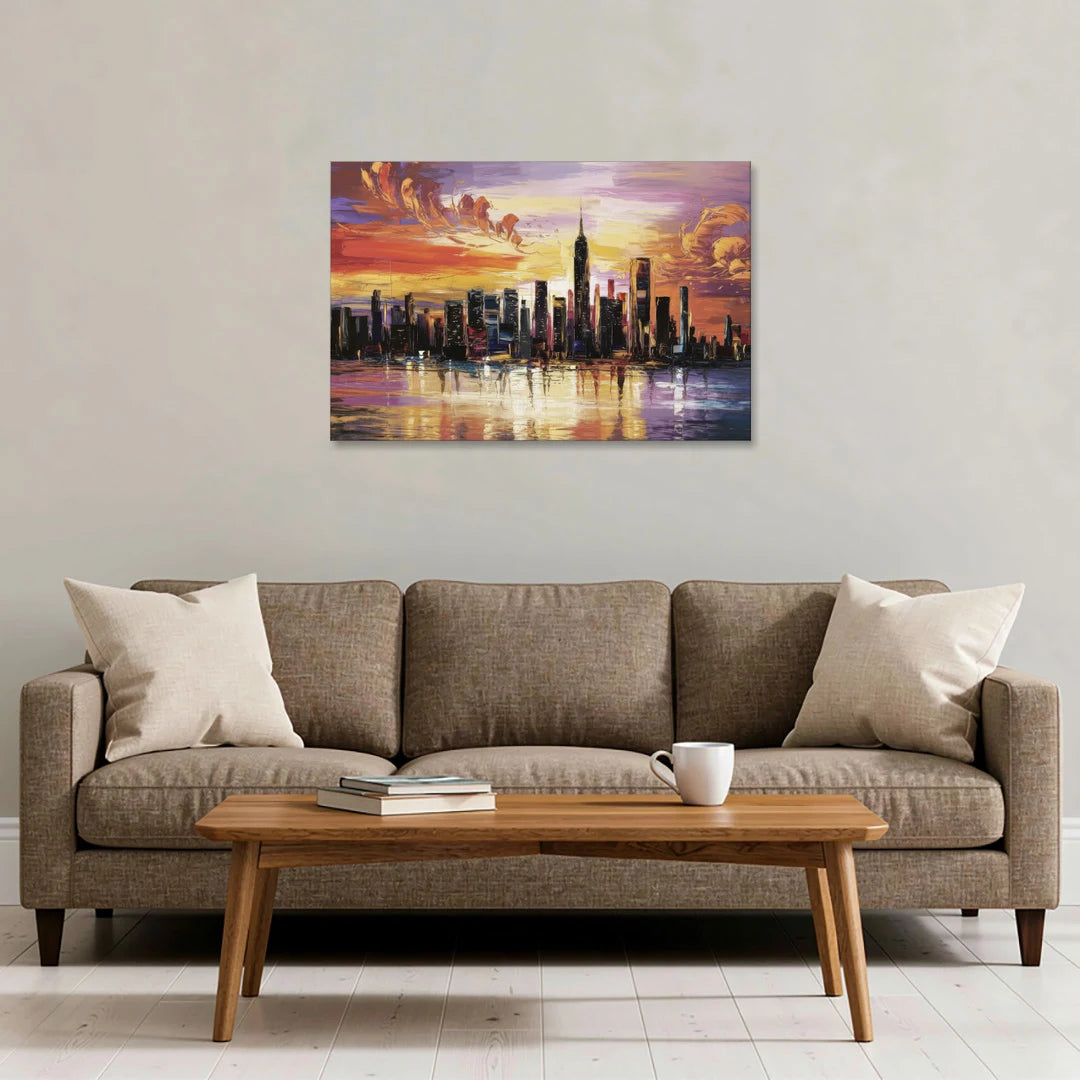 New York City Skyline At Sunset - Canvas Wall Art - Sofa - 36x24