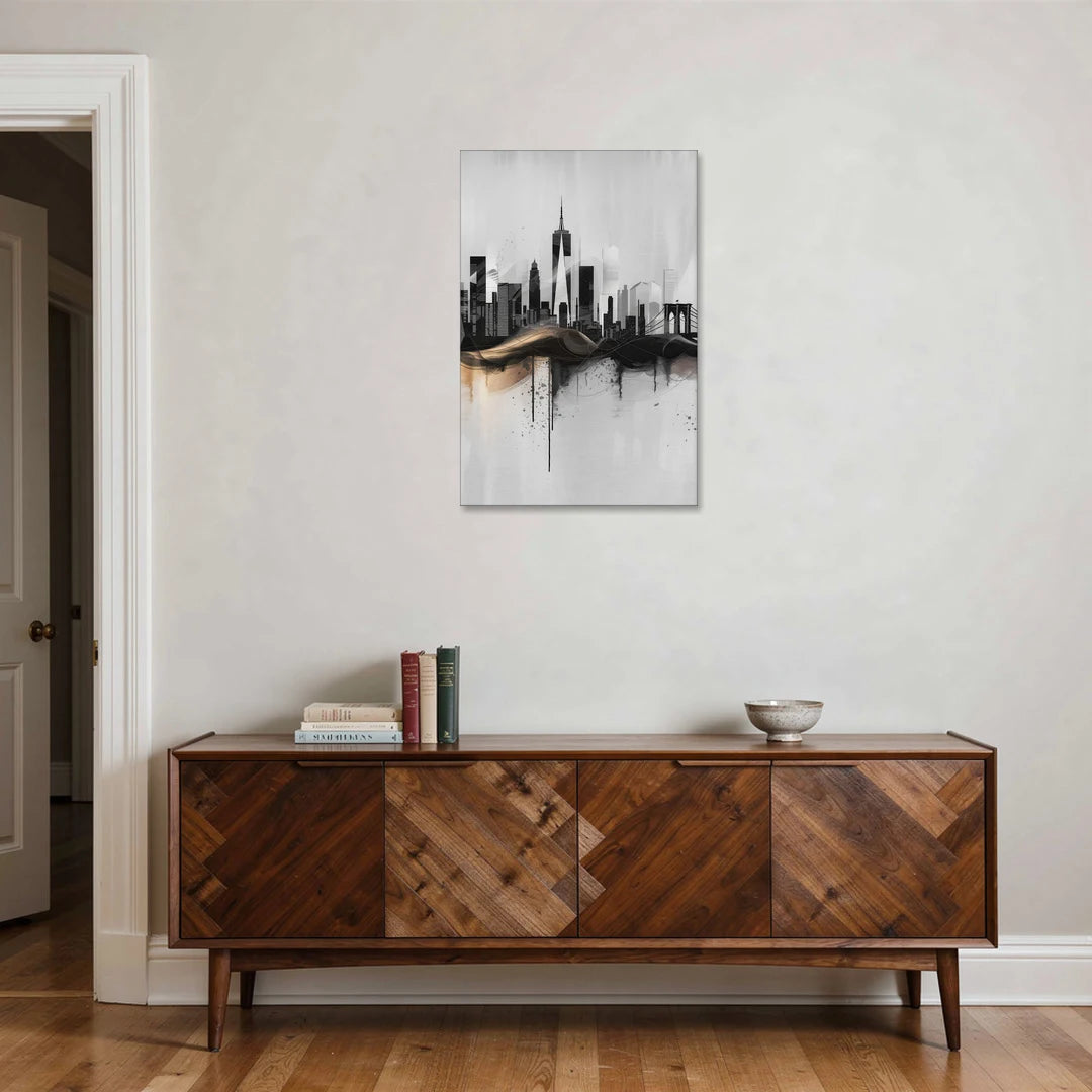 New York City Skyline Black Ink Style Minimalist - Canvas Wall Art - Coffee Table - 24x36