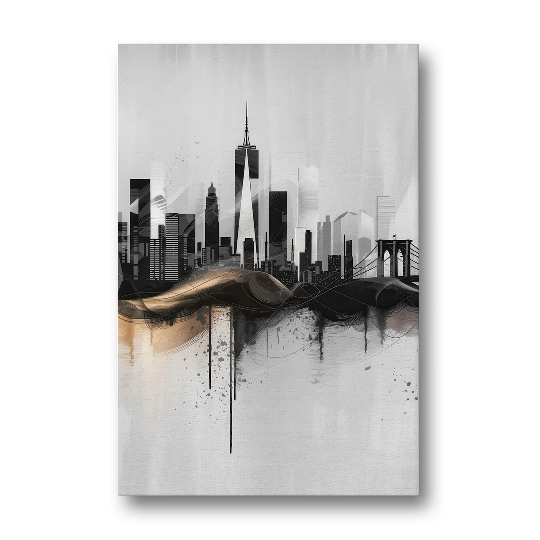 New York City Skyline Black Ink Style Minimalist - Canvas Wall Art - Front