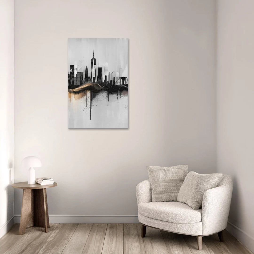 New York City Skyline Black Ink Style Minimalist - Canvas Wall Art - Sofa - 24x36
