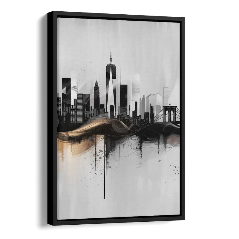 New York City Skyline Black Ink Style Minimalist Side - Black Canvas Wall Art