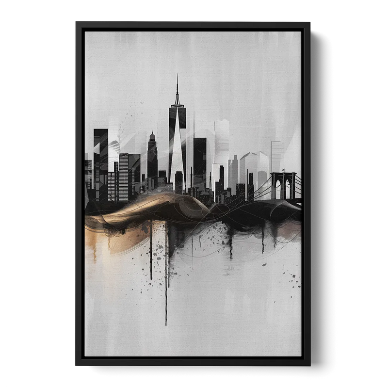 New York City Skyline Black Ink Style Minimalist Front - Black Canvas Wall Art