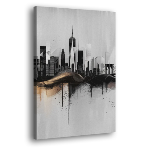 New York City Skyline Black Ink Style Minimalist - Canvas Wall Art