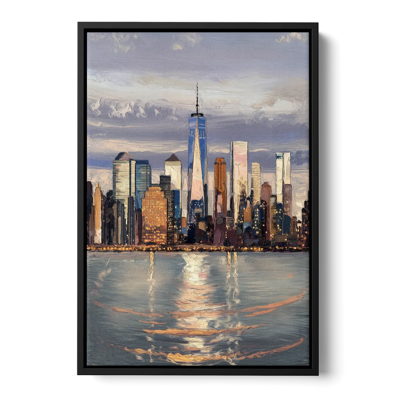 New York City Skyline Reflection Front - Black Canvas Wall Art