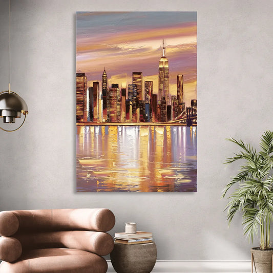 New York City Skyline at Dusk Living Room - Canvas Wall Art