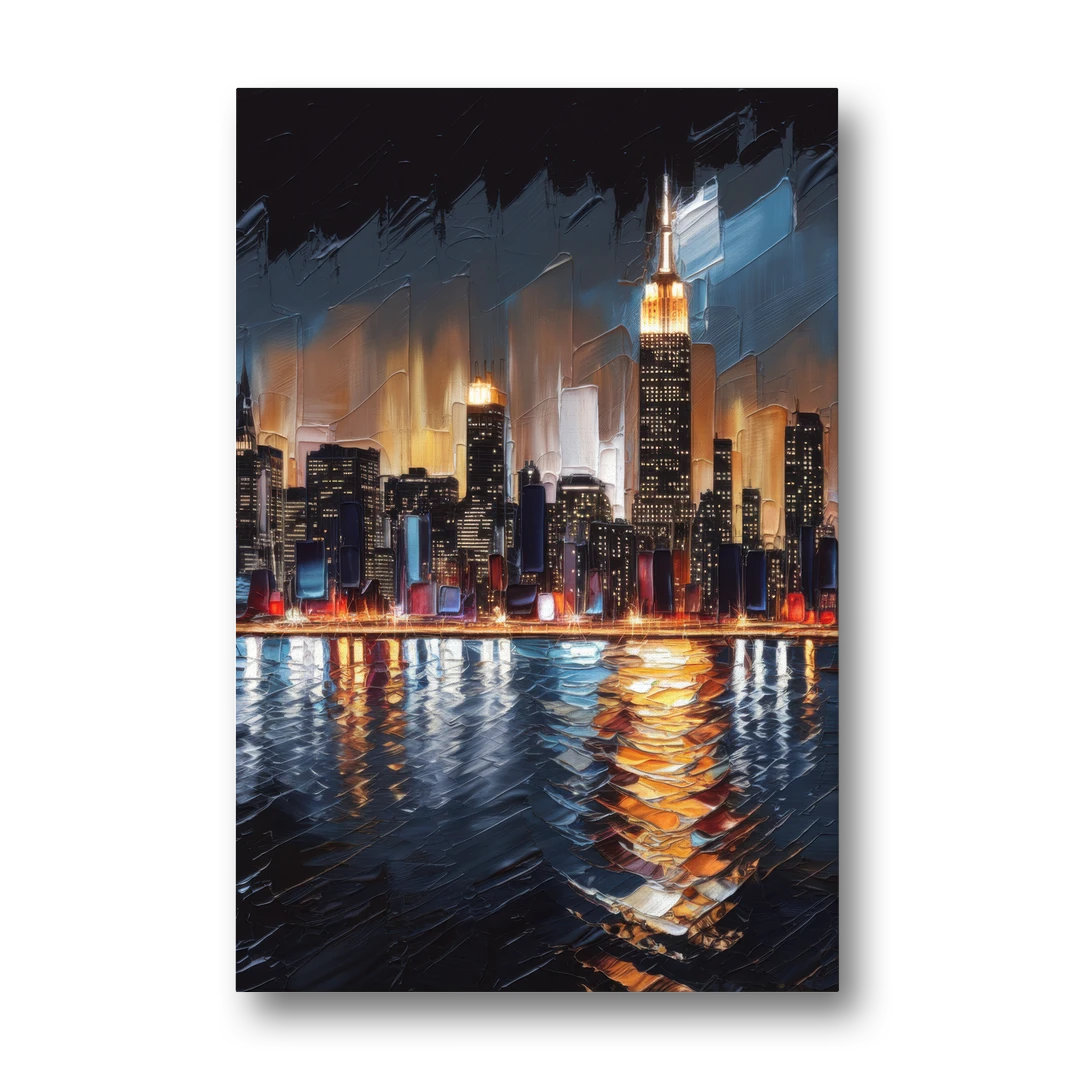 New York City Skyline by Nightfall Hudson - Canvas Wall Art - Front