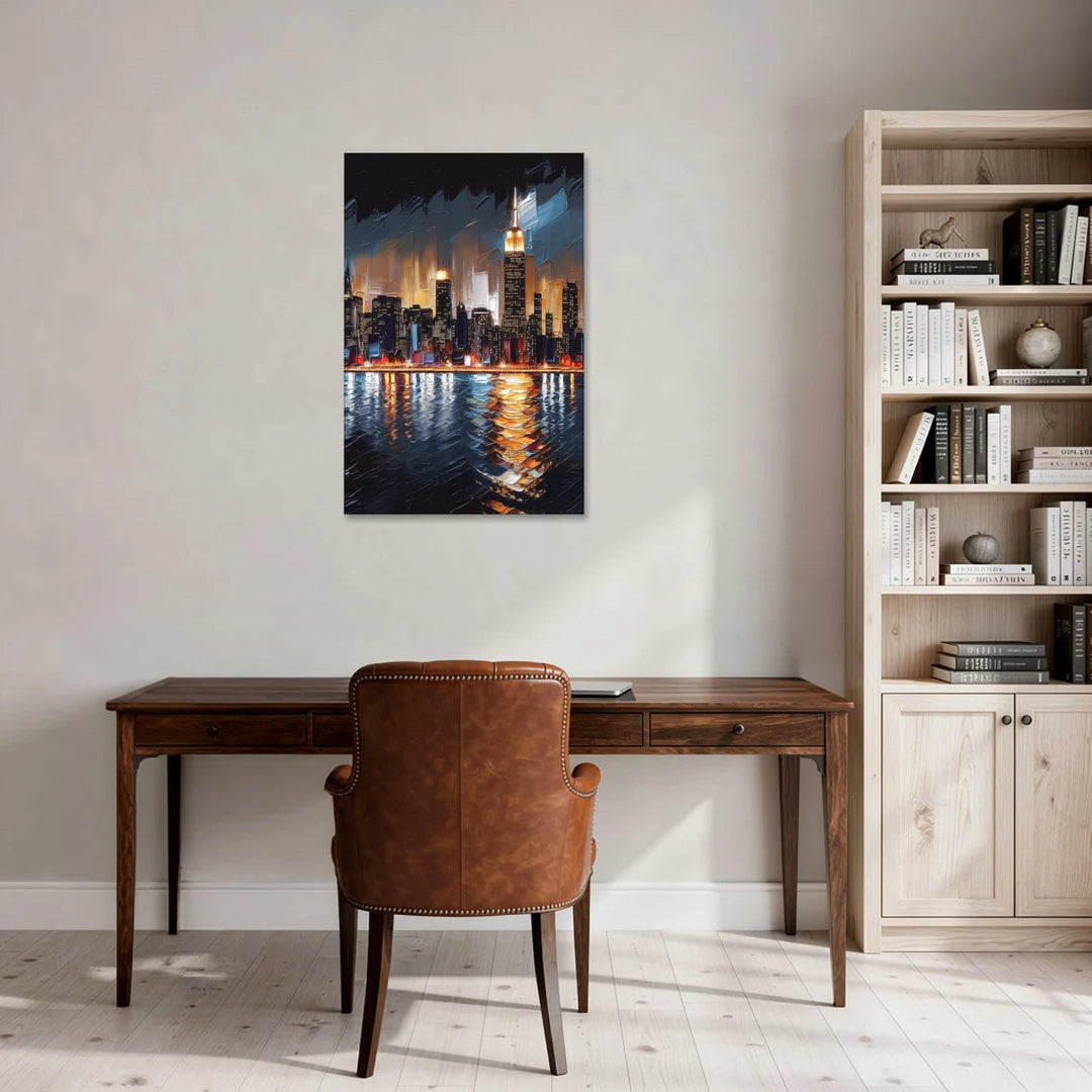 New York City Skyline by Nightfall Hudson - Canvas Wall Art - Office - 24x36